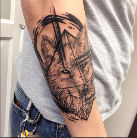 Tattoos - Geometric/Illustrative Wolf on Forearm- Instagram @michaelbalesart - 121889
